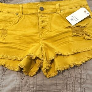 Billabong Mustard Yellow Distressed Denim Jean Shorts